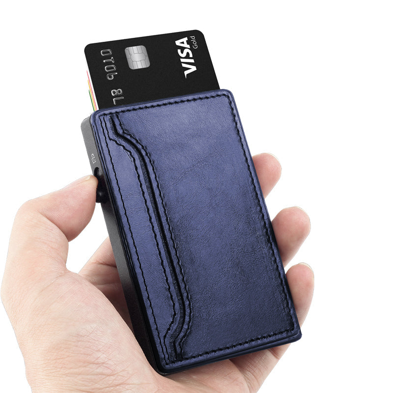 TOYFID Wallet With PU Leather Cover,Aluminum Alloy Pop Up Wallet Holder Card-2