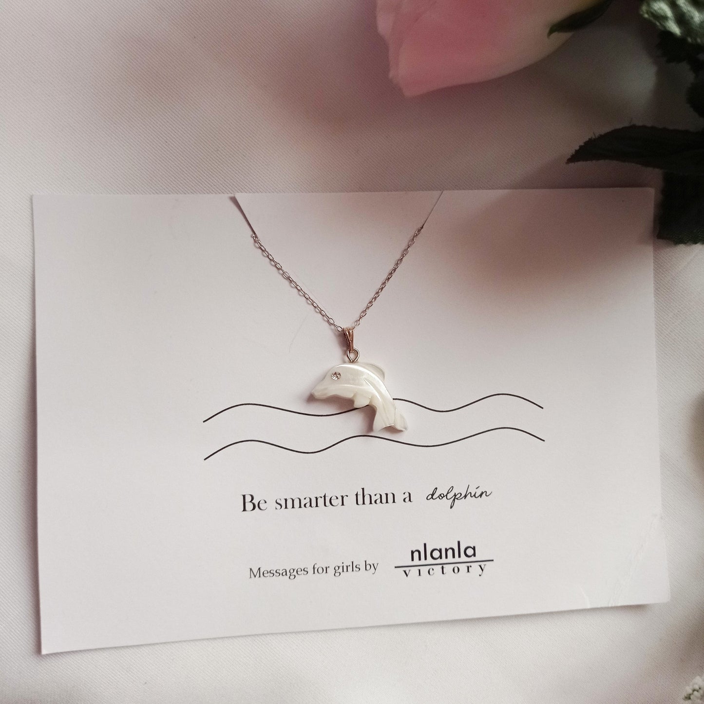 Dolphin necklace on 18 inch Sterling Silver Chain, Be Smarter Than A Dolphin Message, Personalised Gift, Affirmation Necklace, Affirmation Gift, Unique Gift Idea | by nlanlaVictory-3