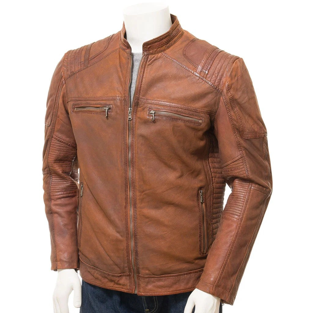 MEN BROWN LEATHER BIKER JACKET ORWELL-1