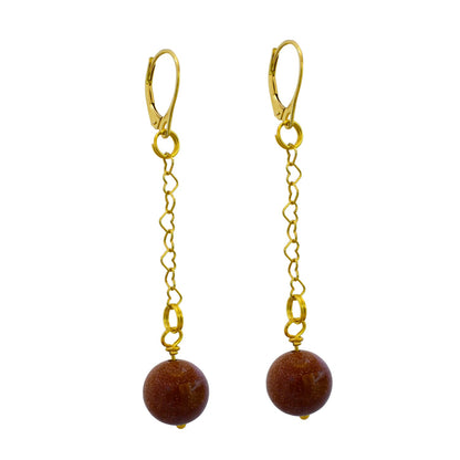 Brown Goldstone and Yellow Gold Vermeil Earrings, Heart Chain Earrings, Bloom Collection  | by nlanlaVictory-4